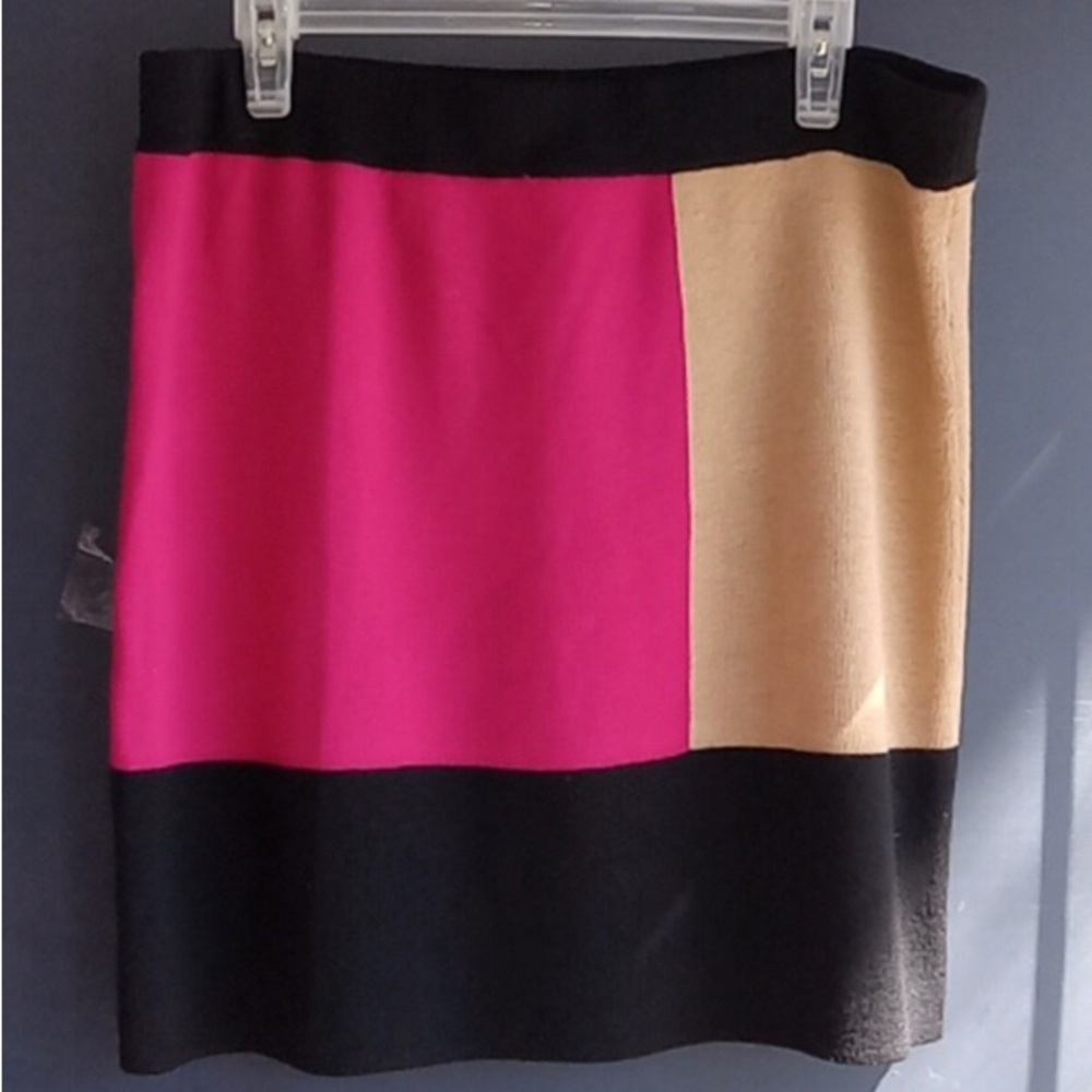 LOFT Pink and Tan Color Block Knit Pencil Skirt